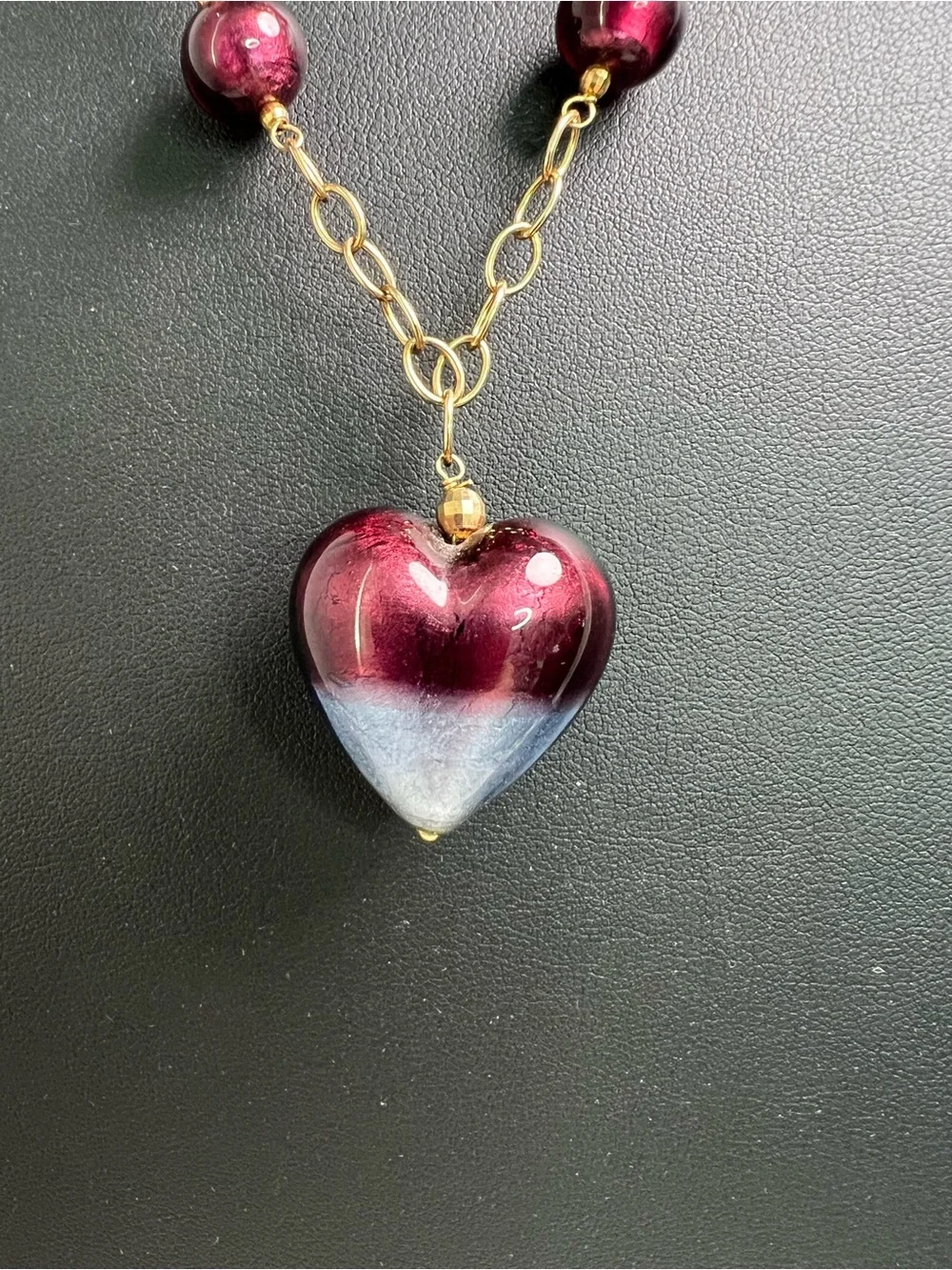 Purple Heart Glass Necklace 14K GF & 925 B1